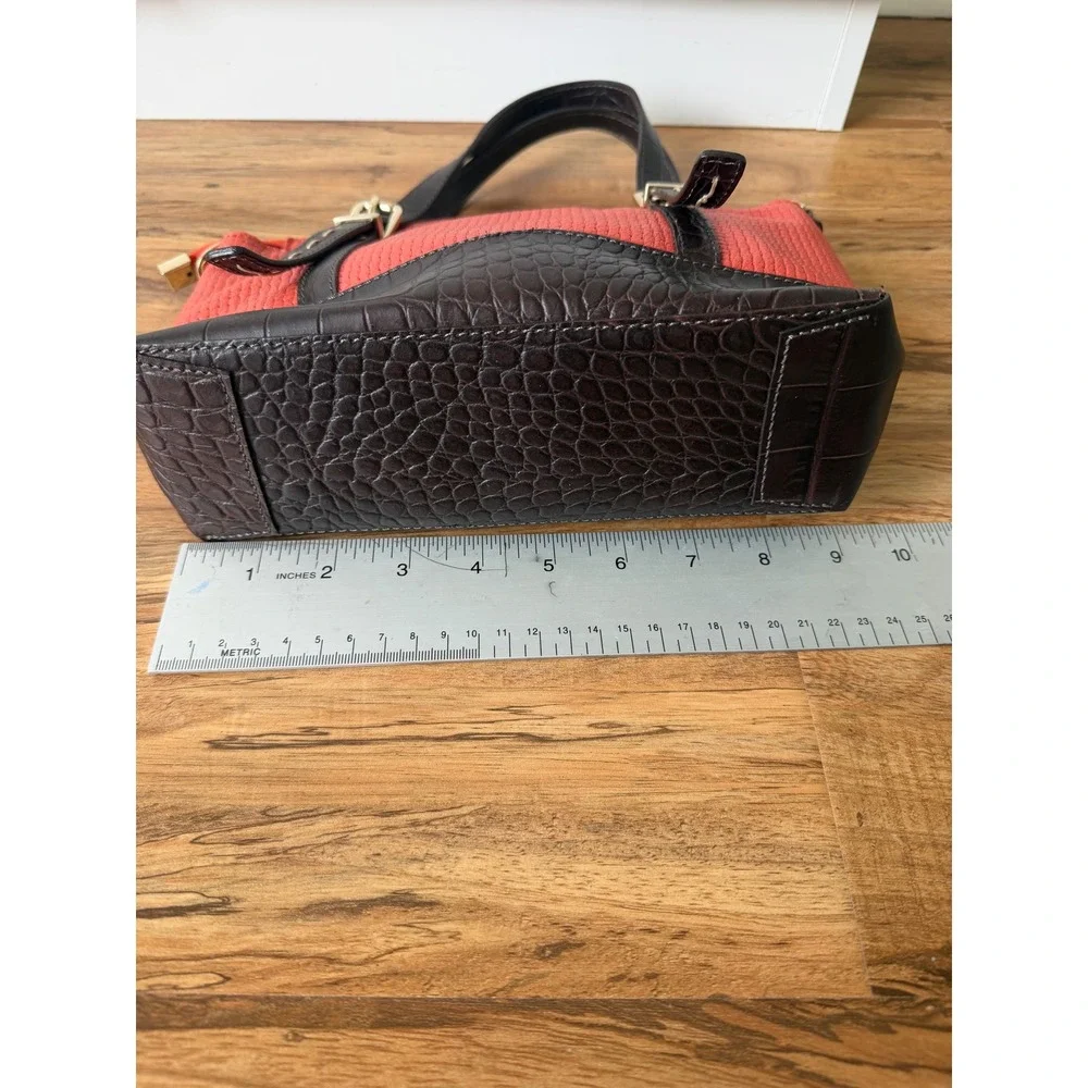 Ripani Italian Leather Handbag Red Woven Brown Croc Embossed Satchel Bag